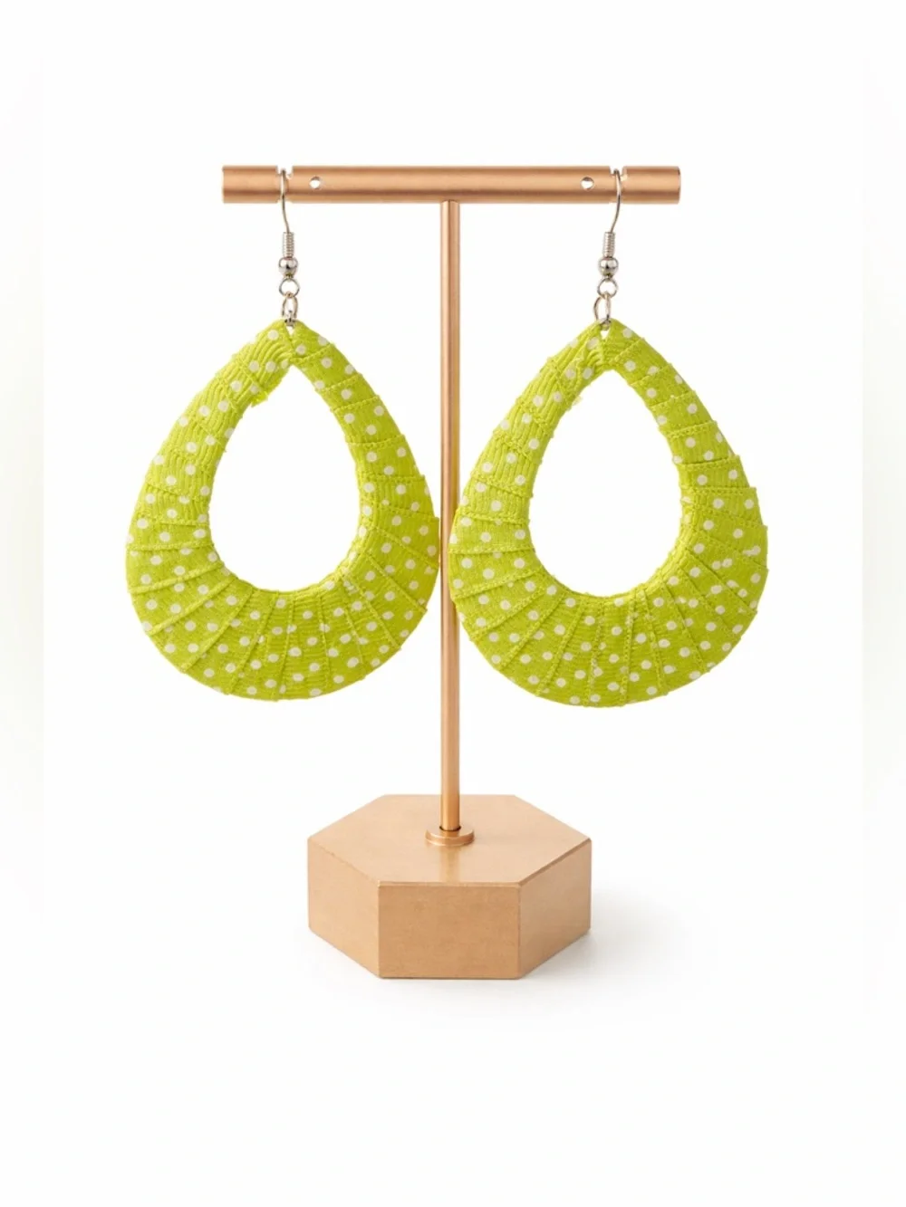 Lime Green Polka Dot Teardrop Earrings | Lightweight‎ Statement